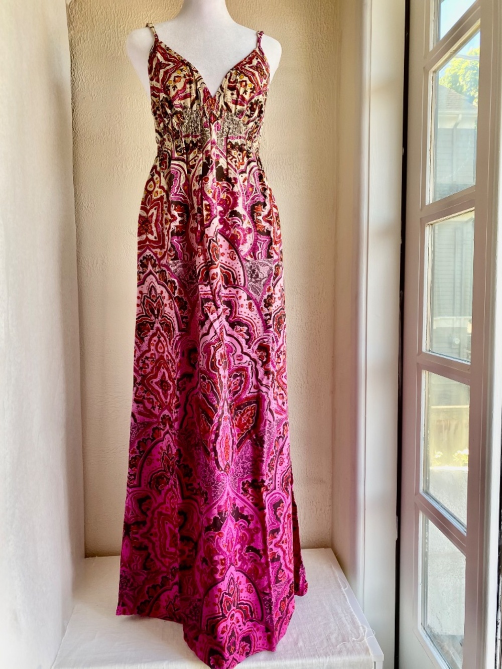 Lucky Brand fuchsia paisley maxi sun dress with ombre hem Size S